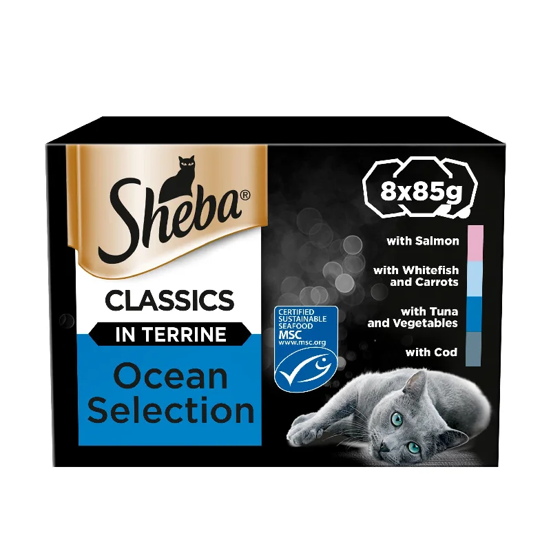  . **Health and Nutrition**  Sheba Classics Cat Food Tray Mixed Ocean Collection in Terrine 8x85g