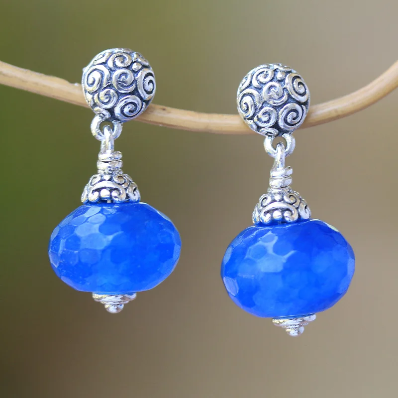 - Pet stroller can be taken on the planeAzure Buddha Blue Chalcedony Dangle Earrings from Bali