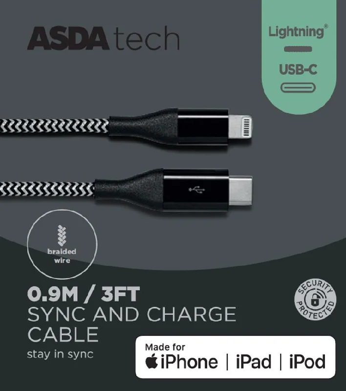  -Anti-scratch scratching board AND cat bed in oneASDA Tech Lighting to USB-C Cable - Black 0.9m