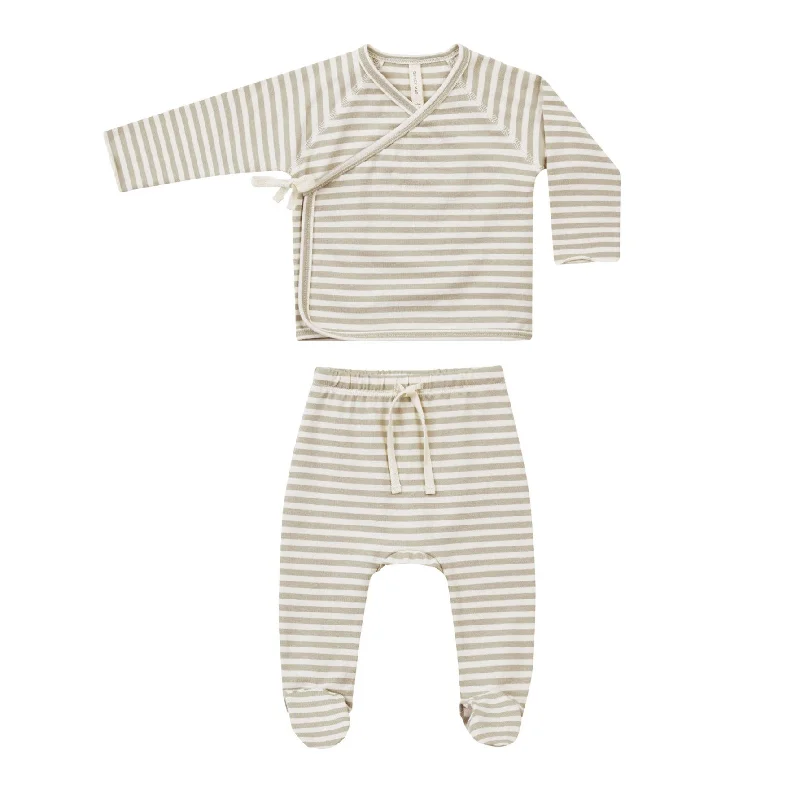 - Car dog seat beltQuincy Mae Ash Stripe Wrap Top + Footed Pant Set