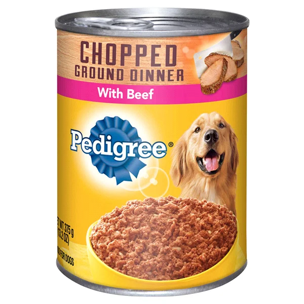  -Cost-effective dog foodPedigree Chopped Ground Dinner With Beef Canned Dog Food, 13.2-oz