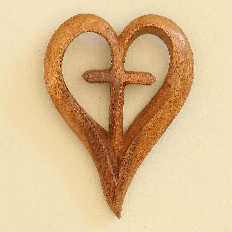 - Organic cotton dog bibsCross My Heart Hand Carved Suar Wood Relief Panel Heart Cross