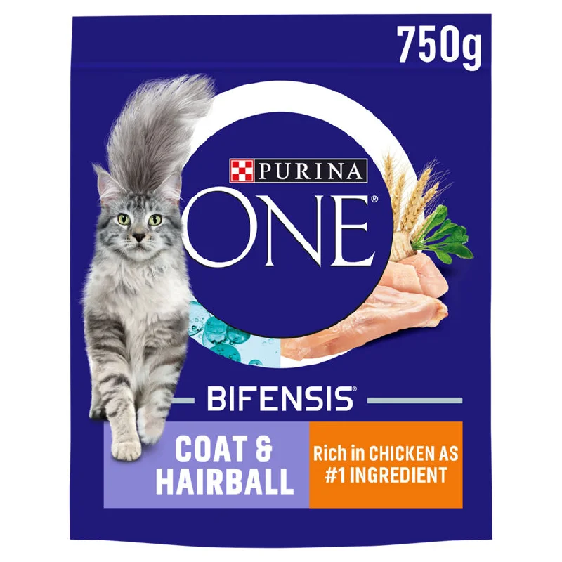    - Hairball control cat food  Purina ONE Adult Coat & Hairball Dry Cat Food, Chicken