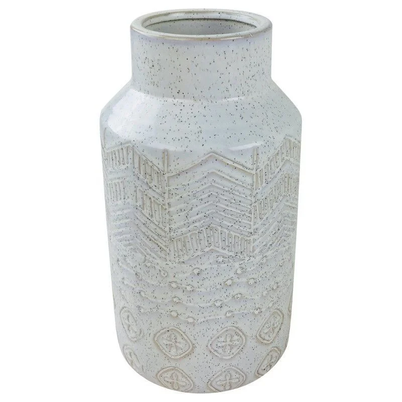 ---Vase Stoneware White with Herringbone Pattern - 30cm