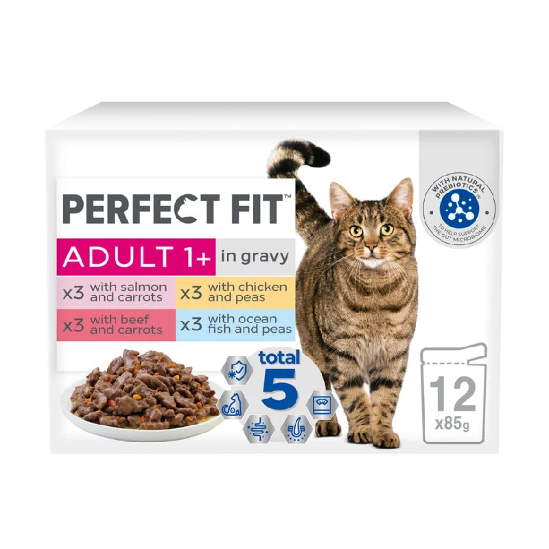    - Cat food for spayed/neutered cats  Perfect Fit Advanced Nutrition Cat Food Pouches Mixed 12 x 85g