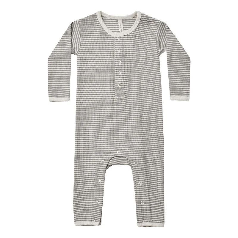 ---Quincy Mae Lagoon Micro Stripe Ribbed Baby Jumpsuit