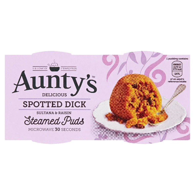 - Foldable and portable cat bagAunty's Delicious Spotted Dick Sultana & Raisin Steamed Puddings 2x95g