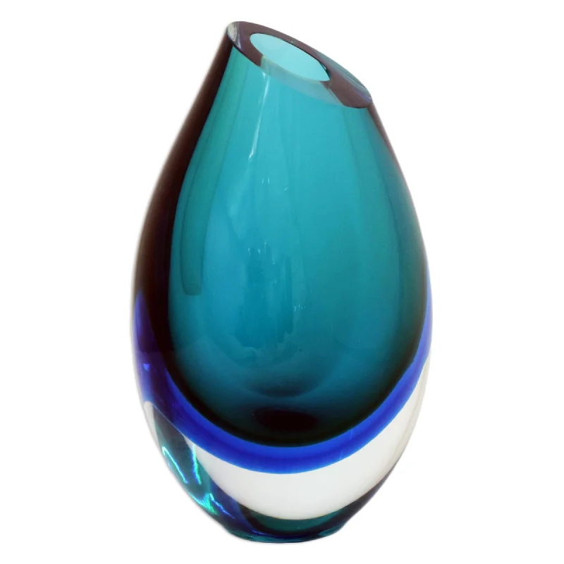 Pet ProductsOcean Sigh 9.5 inch Turquoise Murano Inspired Handblown Art Glass Vase