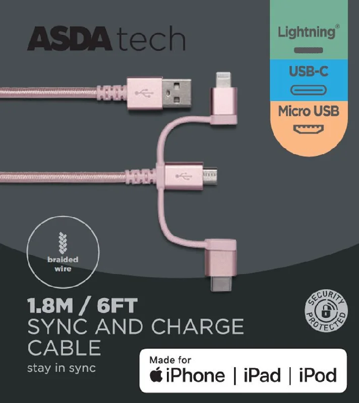 - Natural latex pet mattressASDA Tech 3in1 Cable - Pink 1.8m