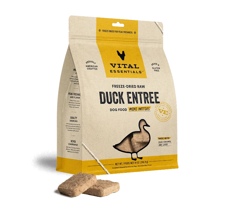 - Natural ingredient dog foodVE-Freeze-Dried Raw Duck Entree Dog Food Mini Patties, 14 oz