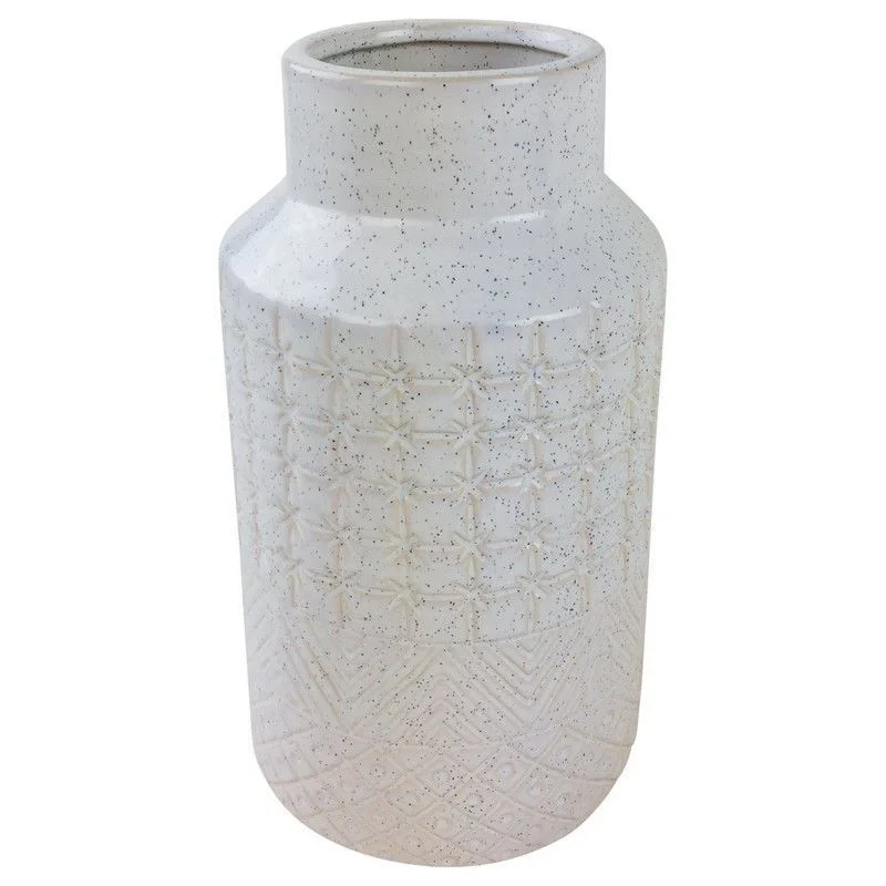 ---Vase Stoneware White with Textured Pattern - 30cm