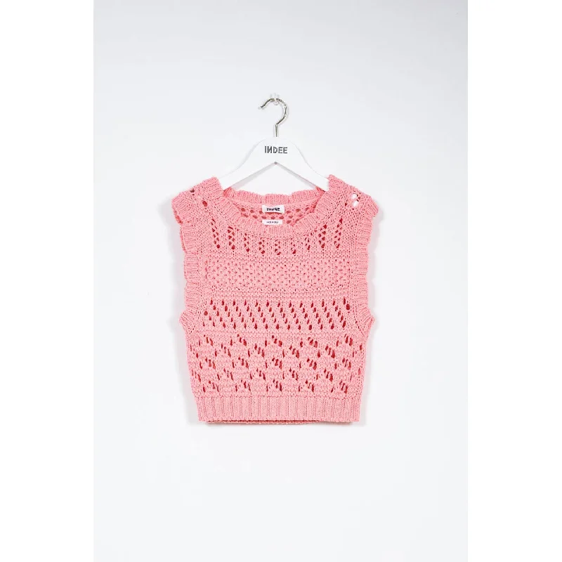 - Winter warm clothes for short-haired dogsIndee Candy Pink Crochet Tank Top